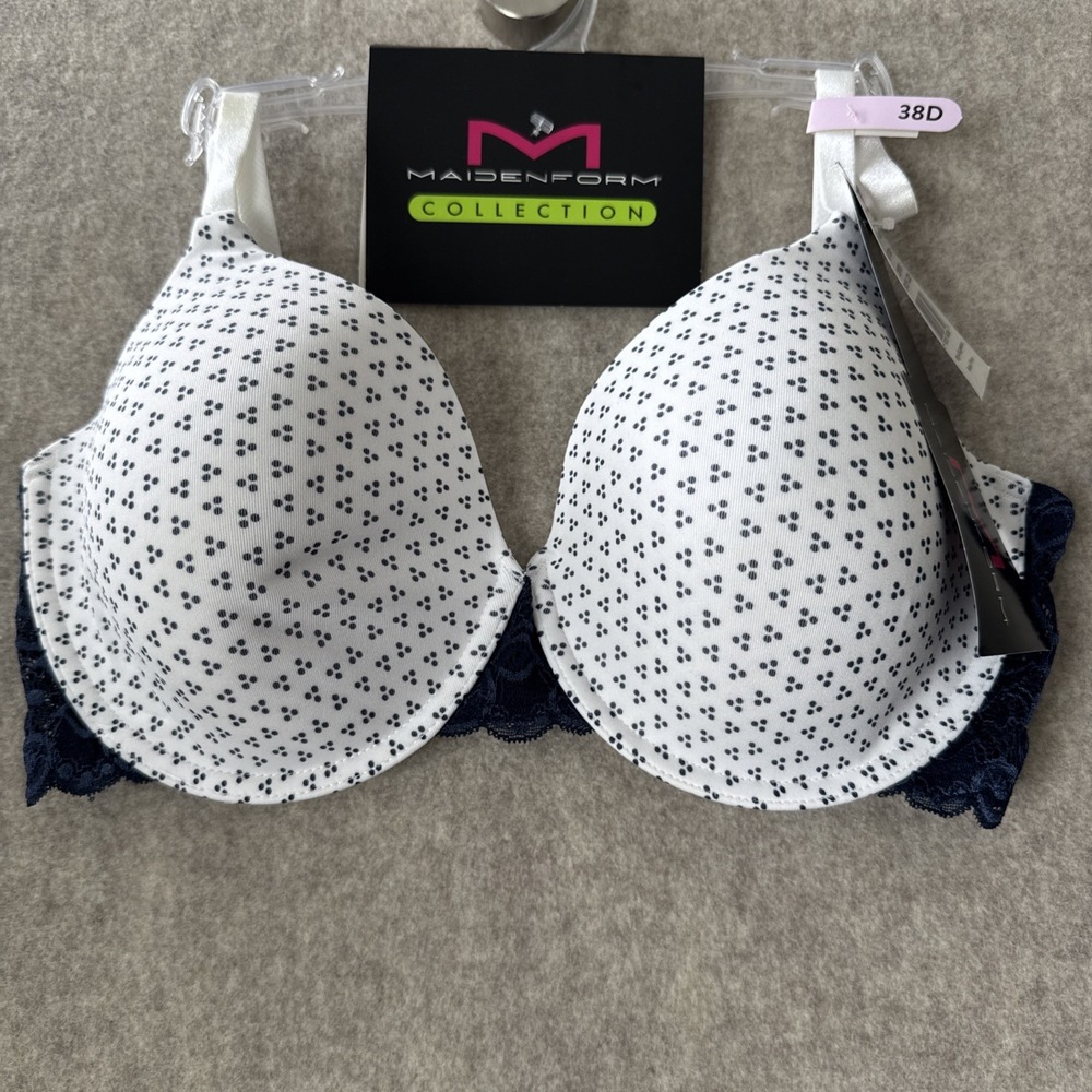 Maidenform Everyday Comfort Bra Womens 38D White Navy Floral Underwire NWT